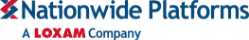 the Nationwide Platforms logo, which is the words 'Nationwide Platforms' in dark blue text with the first letter of each word capitalised. On the left of the text there is two v's that are flipped on their sides so that they intersect, one of them is red the other dark blue. Under the text there is dark blue capitalised text that reads 'A', then the colour switches to red 'LOXAM', and then back to dark blue and the capitalisation changes to just the beginning of the word 'Company.